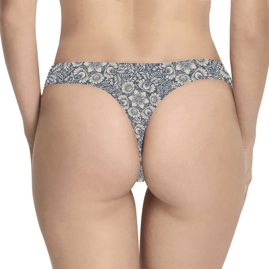 Elegant Floral Print Pattern Women's Thongs