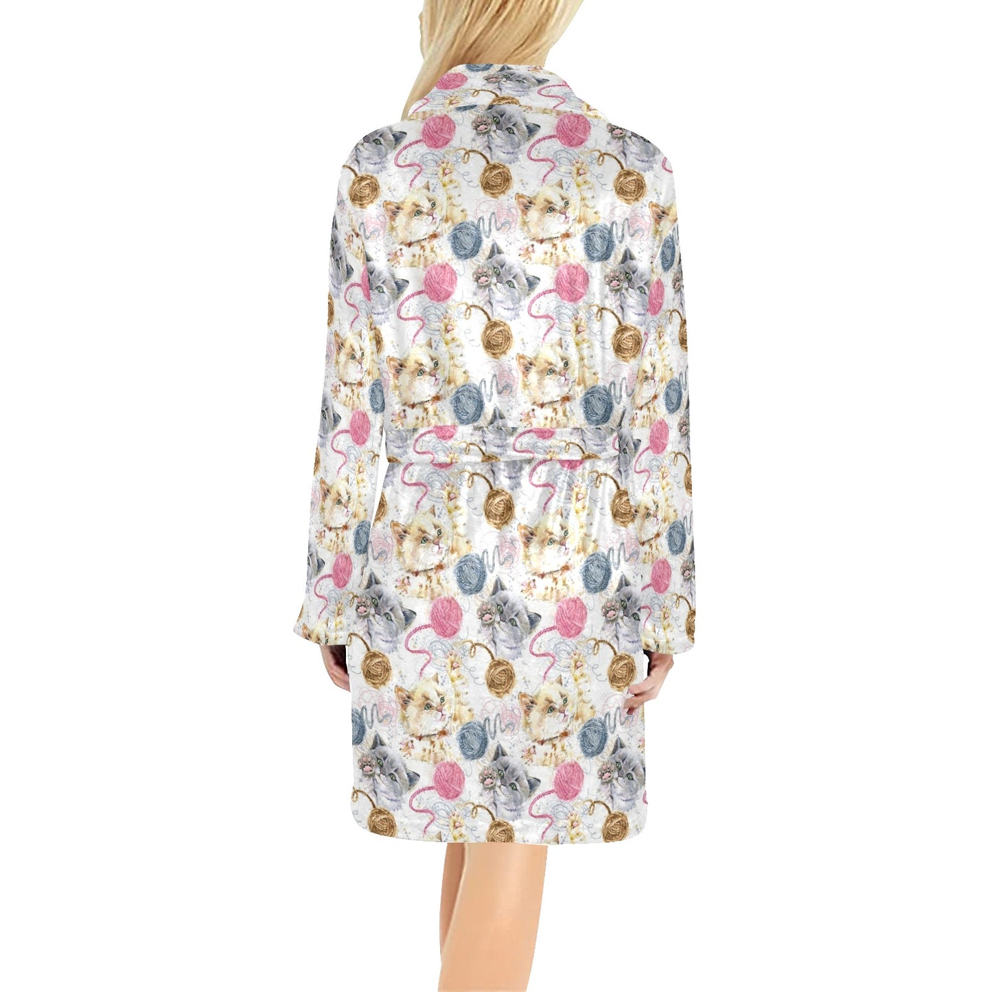Cat Playing Yarn Pattern Print Design 07 Women's Fleece Robe