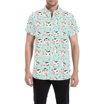 Cattle Print Design LKS403 Men Short Sleeve Button Up Shirt