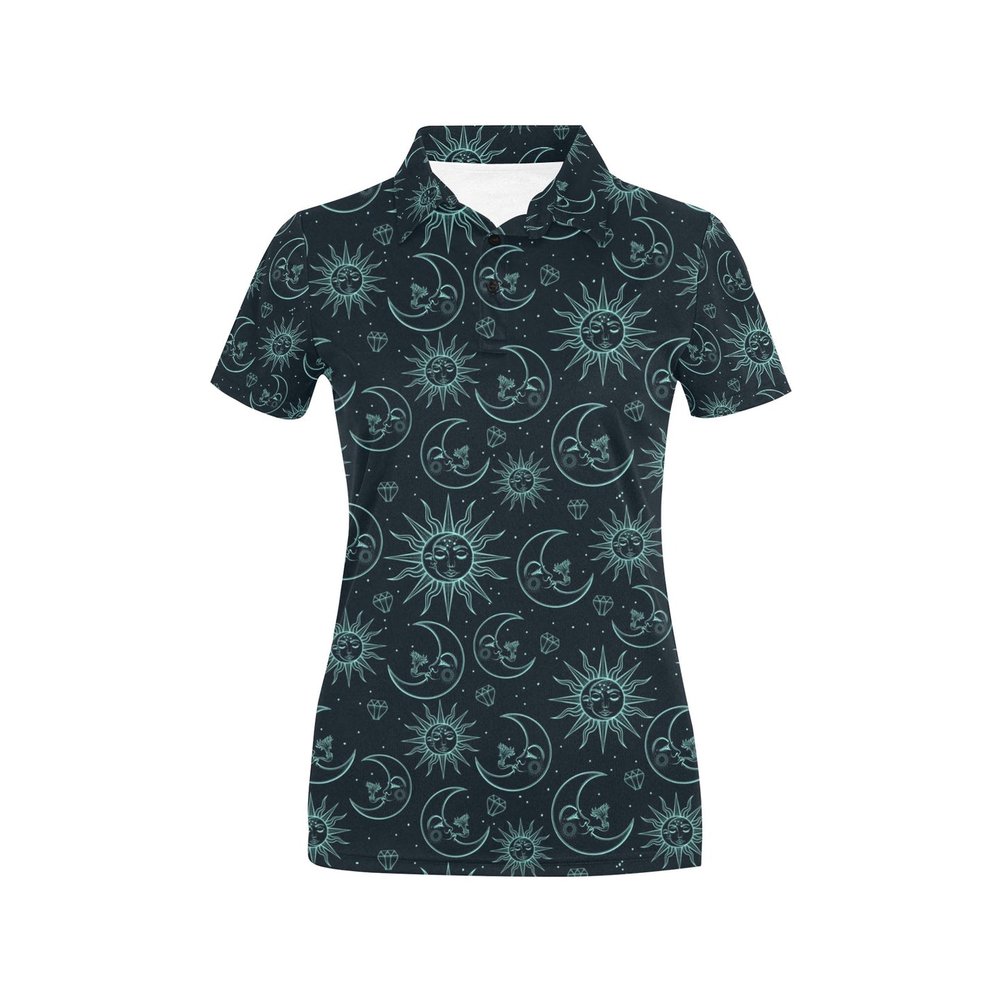 Sun Moon Magic Design Themed Print Women's Polo Shirt
