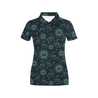 Sun Moon Magic Design Themed Print Women's Polo Shirt