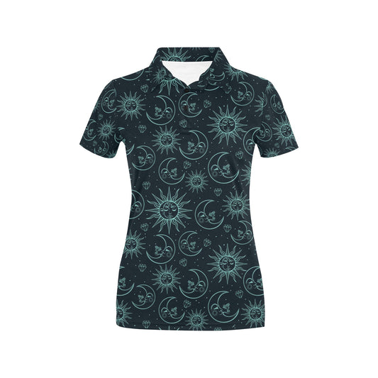 Sun Moon Magic Design Themed Print Women's Polo Shirt