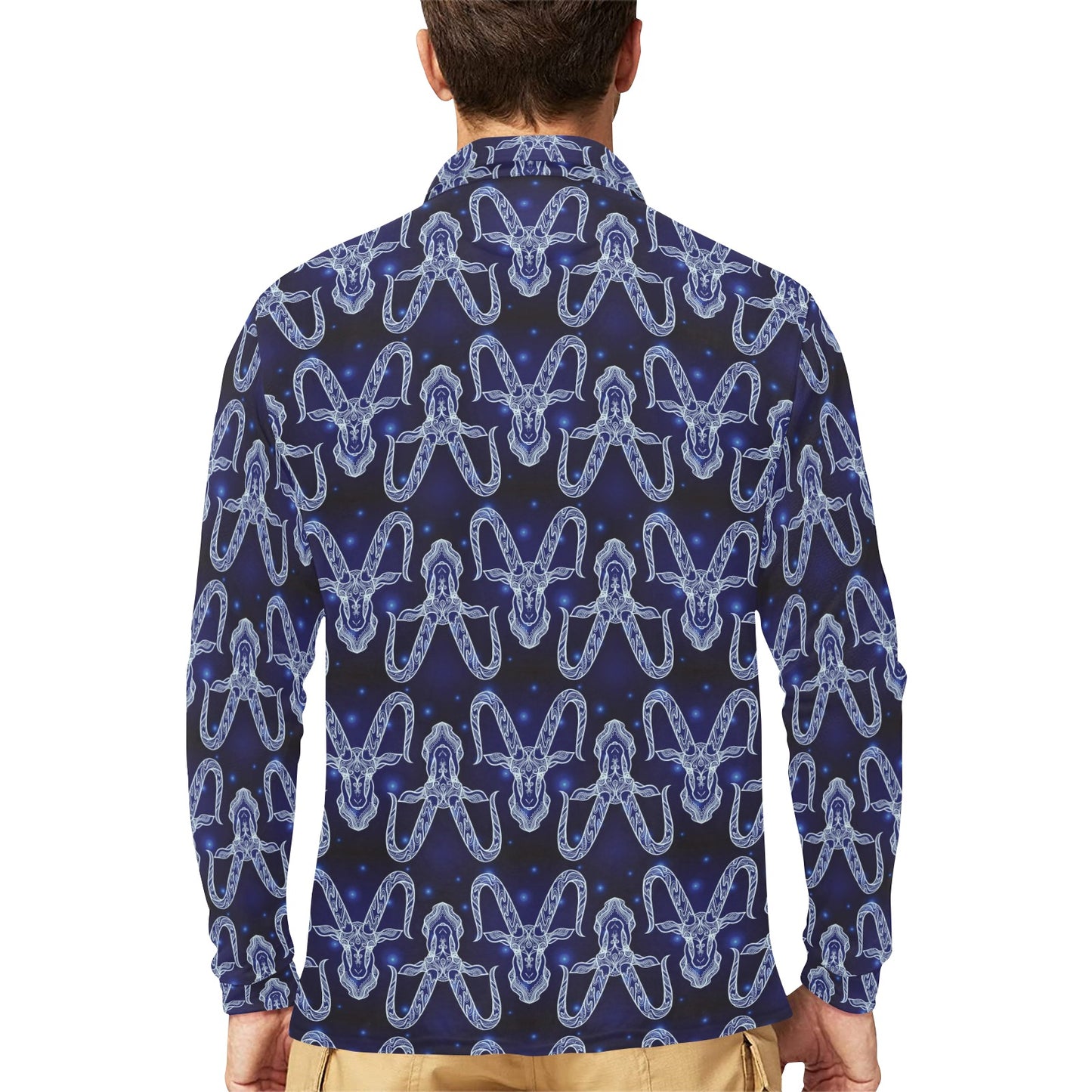 Capricorn Zodiac Pattern Print Design 03 Long Sleeve Polo Shirt For Men's