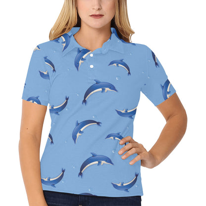 Dolphin Blue Print Women's Polo Shirt