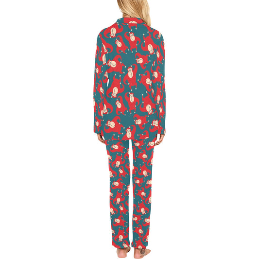 Chimpanzee Pattern Print Design 04 Women's Long Pajama Set