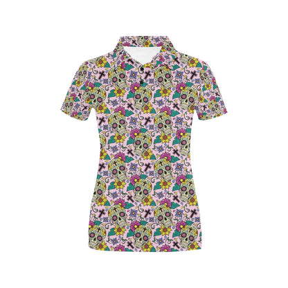 Sugar Skull Print Design LKS307 Women's Polo Shirt