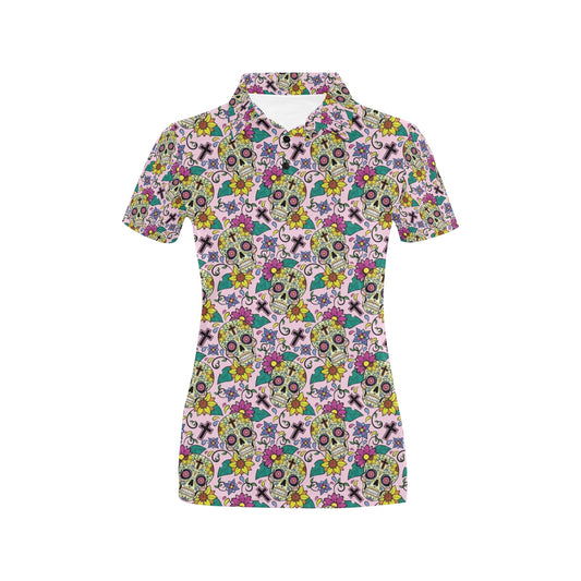 Sugar Skull Print Design LKS307 Women's Polo Shirt