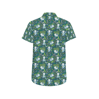 Sloth Print Design LKS304 Men Short Sleeve Button Up Shirt