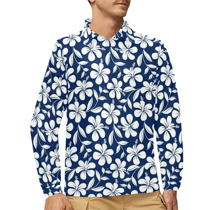 Hibiscus Pattern Print Design HB031 Long Sleeve Polo Shirt For Men's