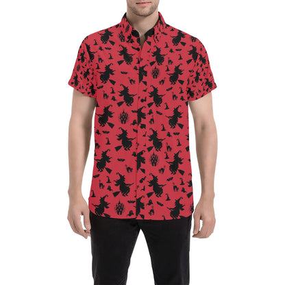 Witch Print Design LKS303 Men Short Sleeve Button Up Shirt