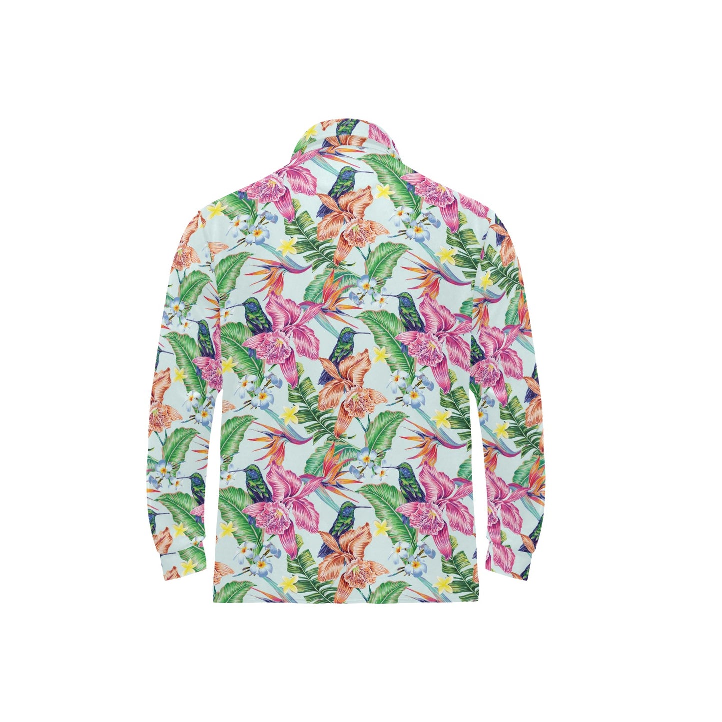 Hummingbird Tropical Pattern Print Design 05 Long Sleeve Polo Shirt For Men's
