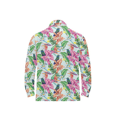 Hummingbird Tropical Pattern Print Design 05 Long Sleeve Polo Shirt For Men's