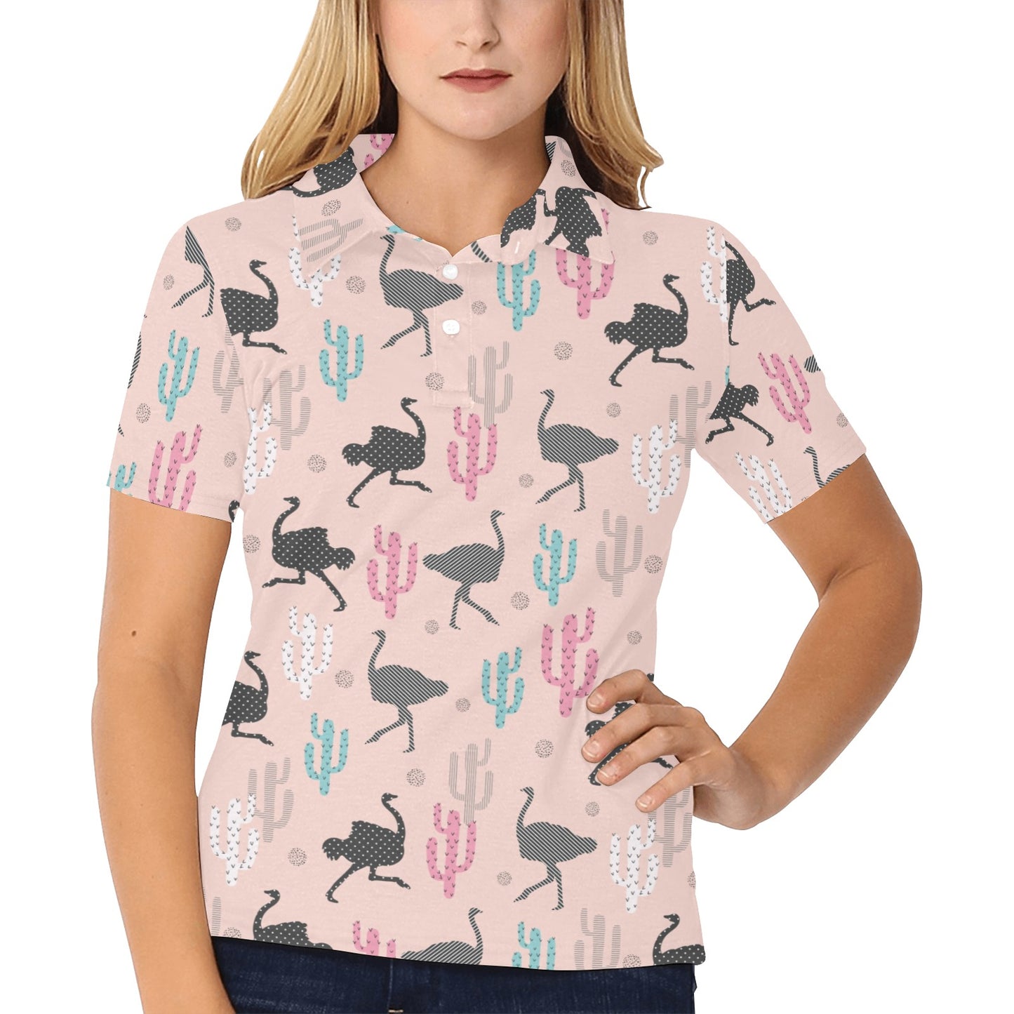 Ostrich Pattern Print Design 03 Women's Polo Shirt