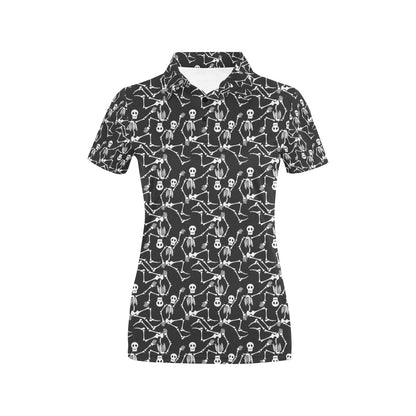 Skeleton Themed Print Women's Polo Shirt