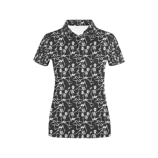 Skeleton Themed Print Women's Polo Shirt