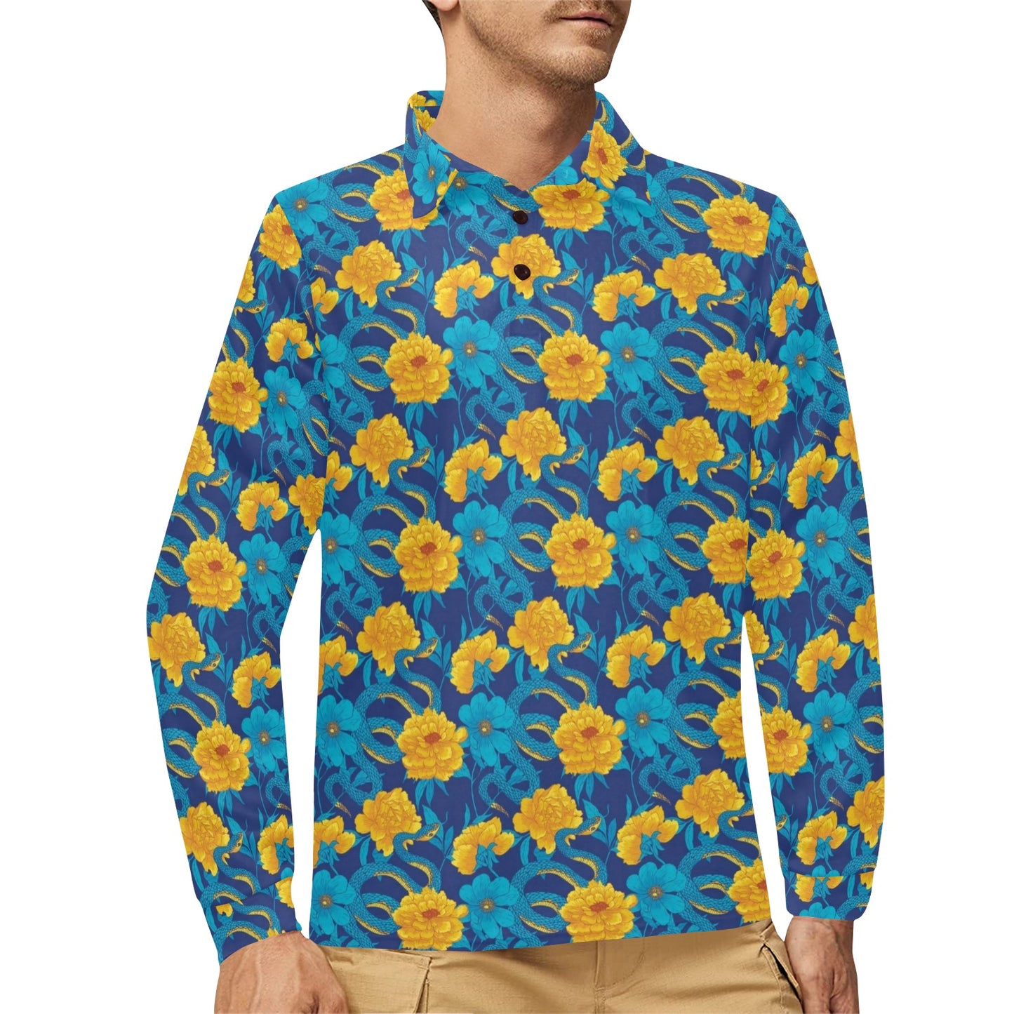 Boa Pattern Print Design 01 Long Sleeve Polo Shirt For Men's