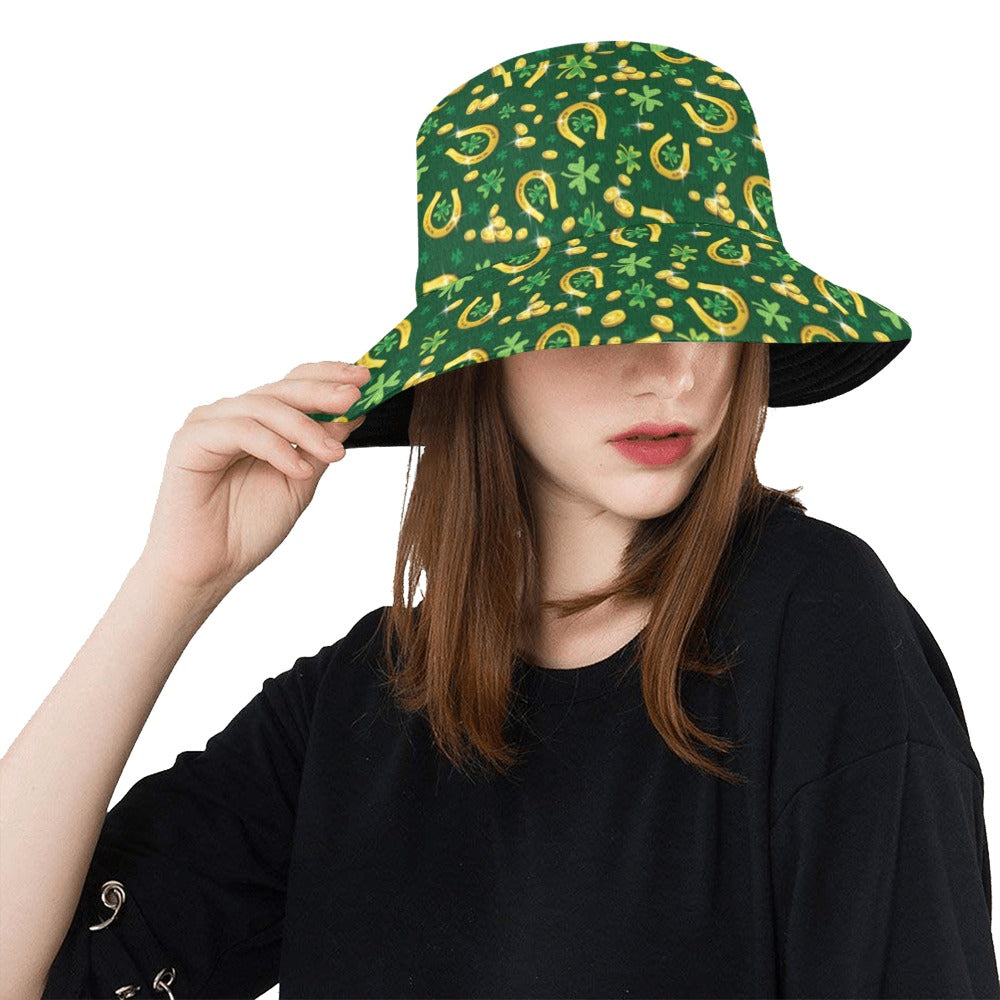 Shamrock Horse Shoes Saint Patrick's Day Print Design LKS307 Unisex Bucket Hat