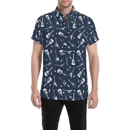 Electric Guitar Print Design LKS402 Men Short Sleeve Button Up Shirt