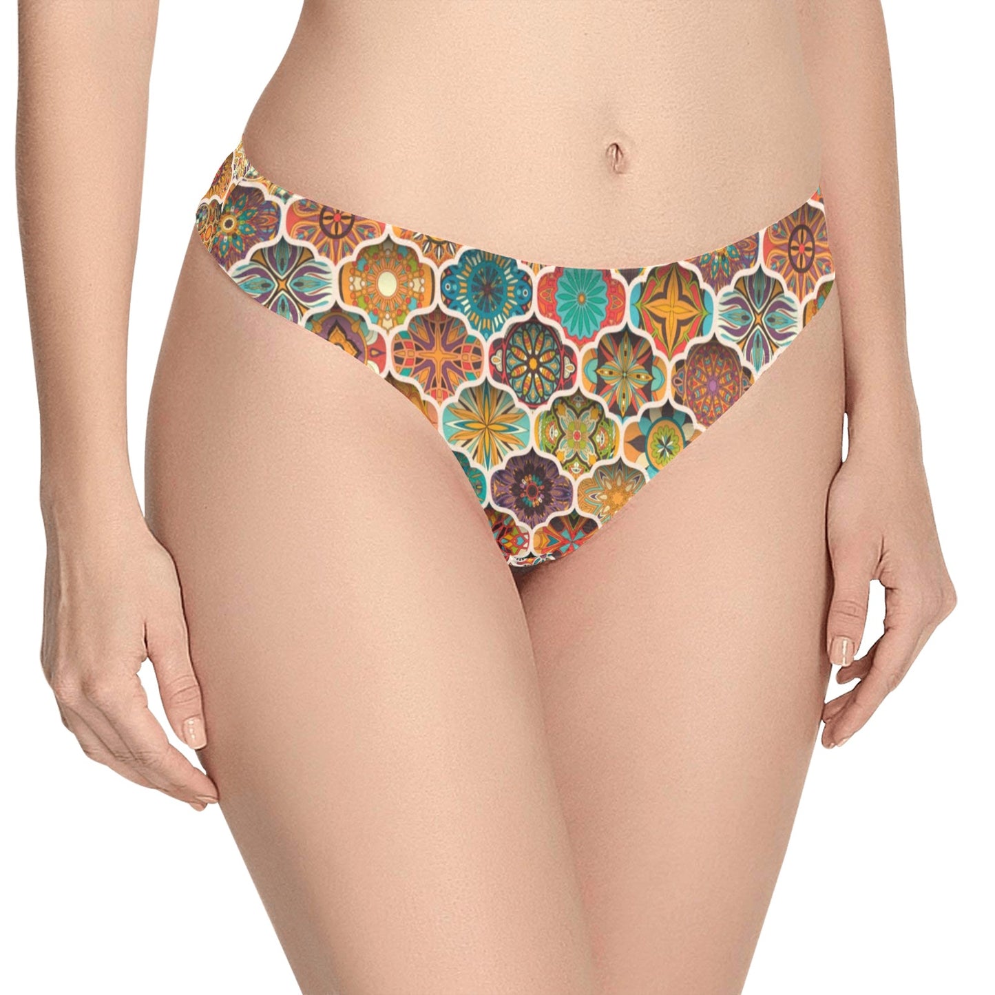 Mandala Mosaic Themed Design Print Women's Thongs