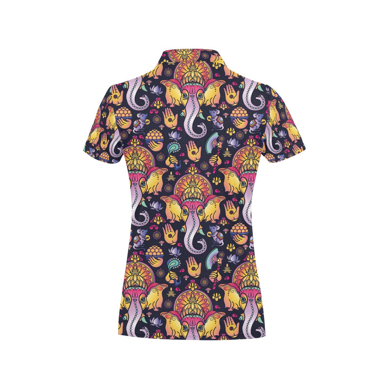 Ganesha Indian Pattern Print Design 03 Women's Polo Shirt