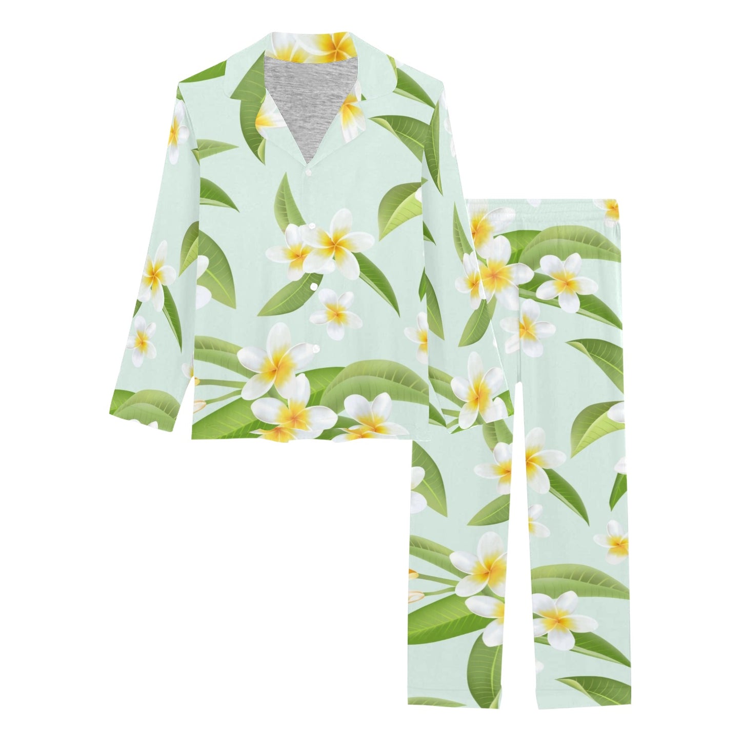 Yellow Plumeria Pattern Print Design PM024 Women's Long Pajama Set