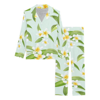 Yellow Plumeria Pattern Print Design PM024 Women's Long Pajama Set