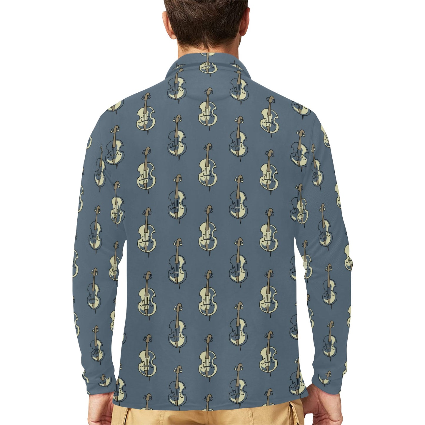 Violin Print Design LKS403 Long Sleeve Polo Shirt For Men's
