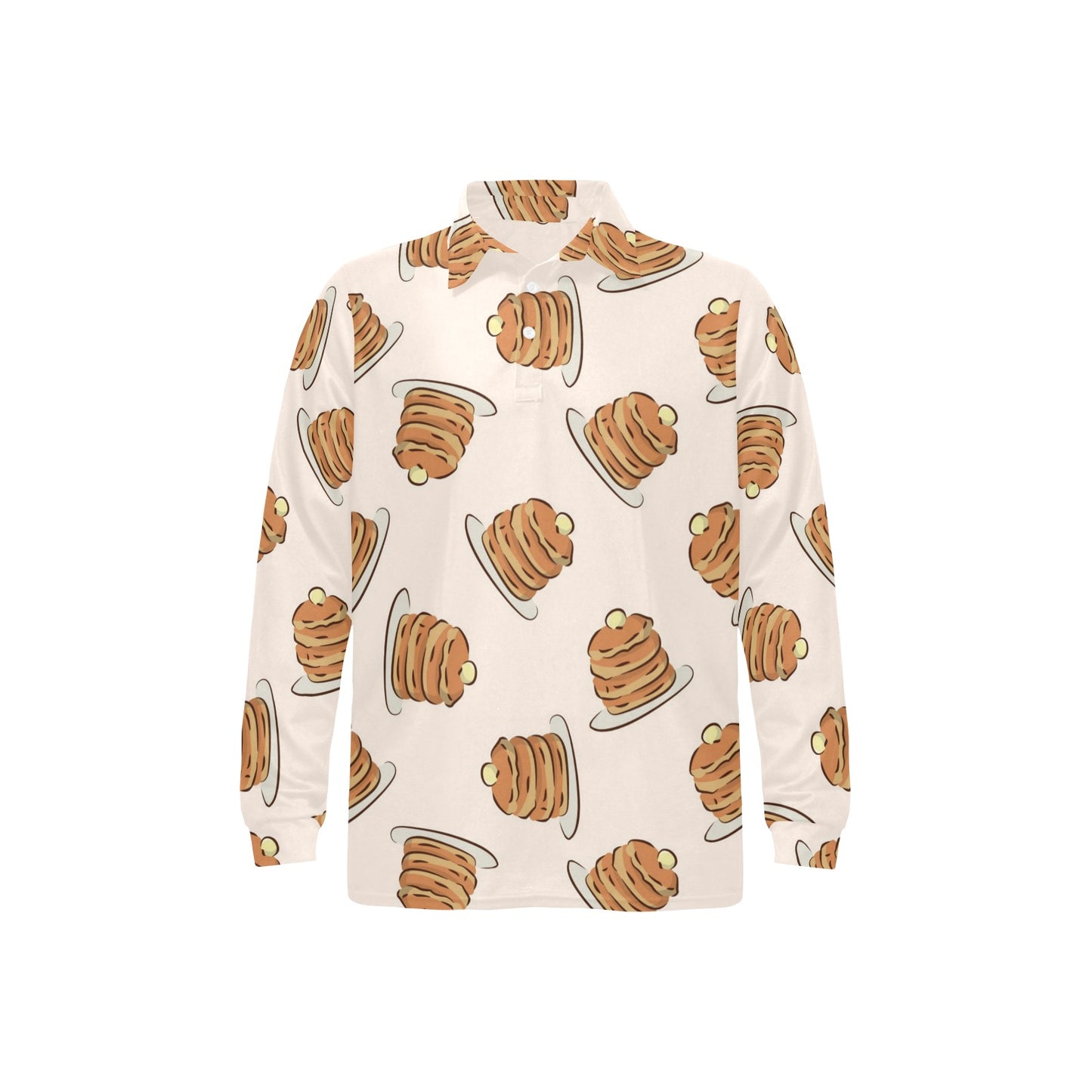 Pancake Pattern Print Design A01 Long Sleeve Polo Shirt For Men's