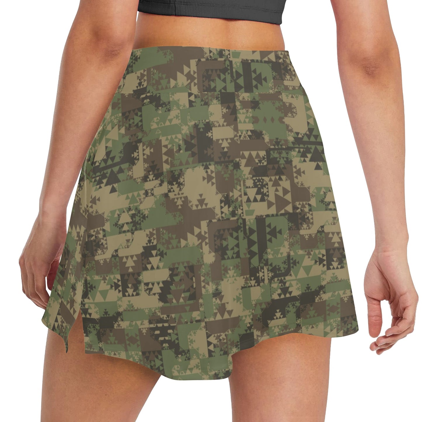 Camouflage Aztec Green Army Print 17" Golf & Pickleball Skort with Pockets