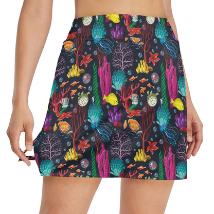 Underwater Cute Print Design LKS303 17" Golf & Pickleball Skort with Pockets