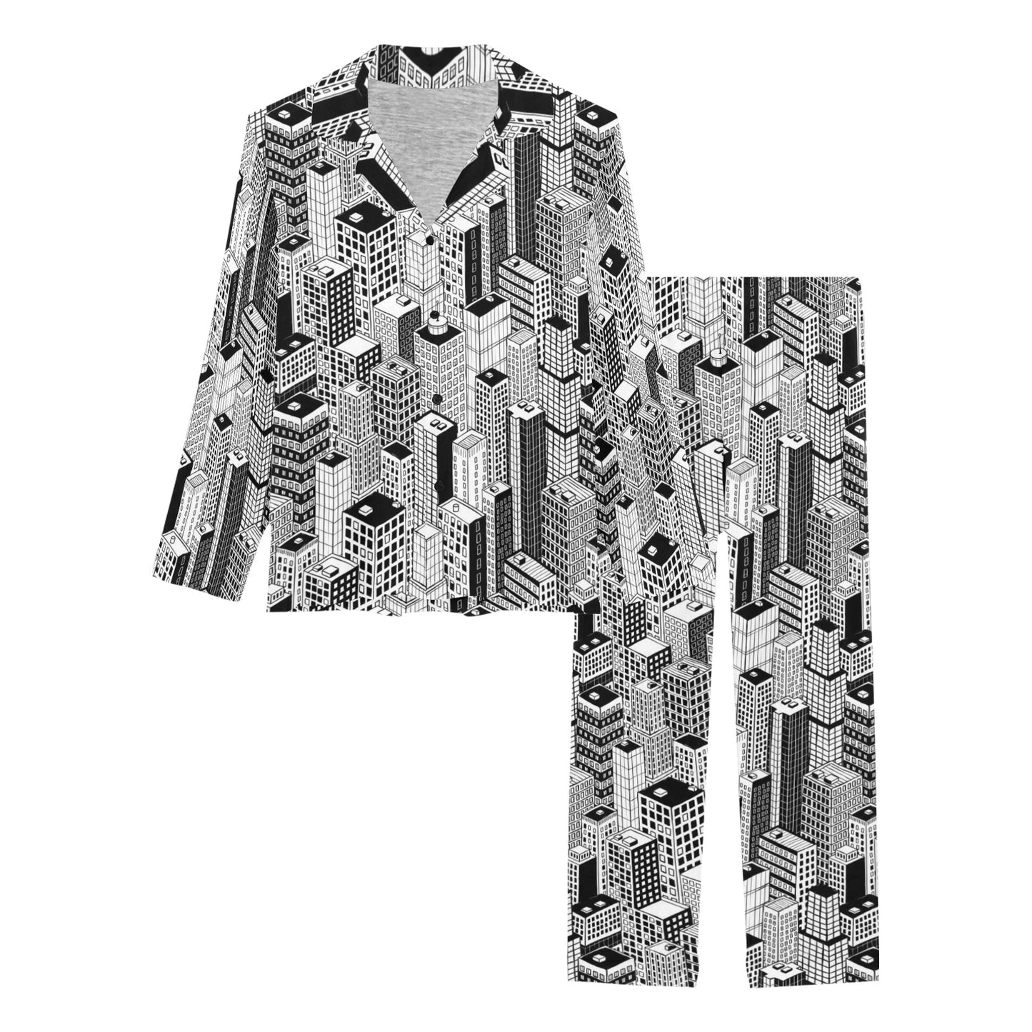 City  Pattern Print Design 02 Women's Long Pajama Set
