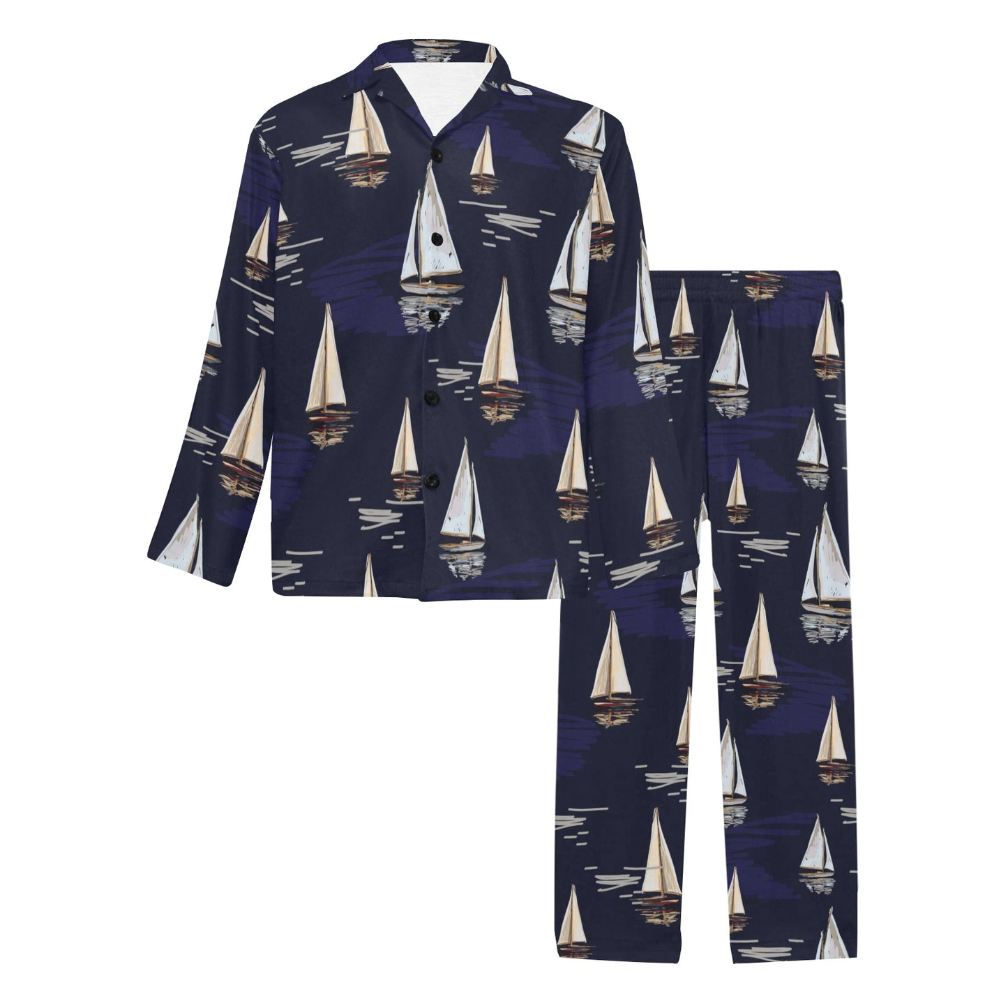 Sailing Ships Pattern Print Design A05 Men's Long Pajama Set