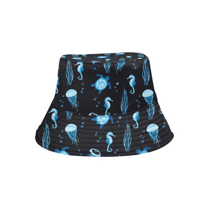 Sea Turtle Jelly Fish Sea Horse Print Design LKS3014 Unisex Bucket Hat