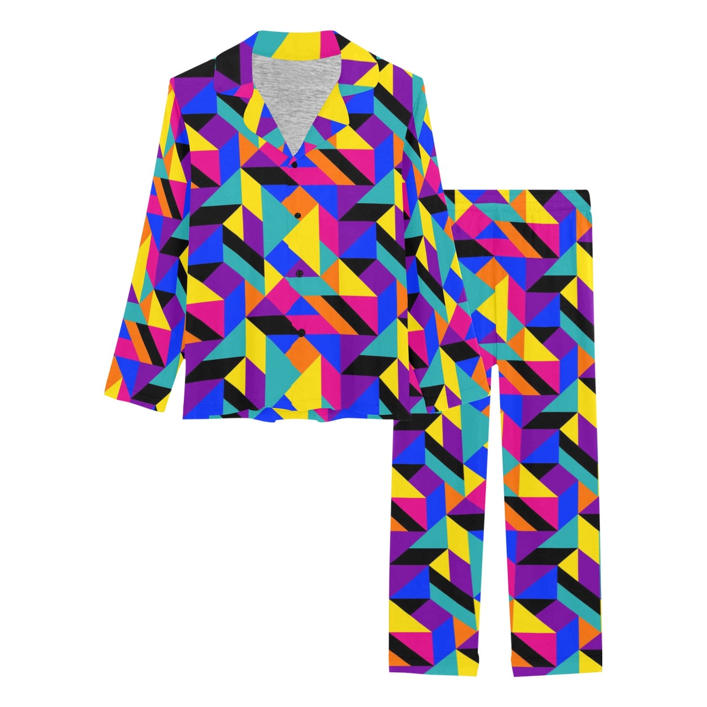 90s Colorful Pattern Print Design 1 Women's Long Pajama Set