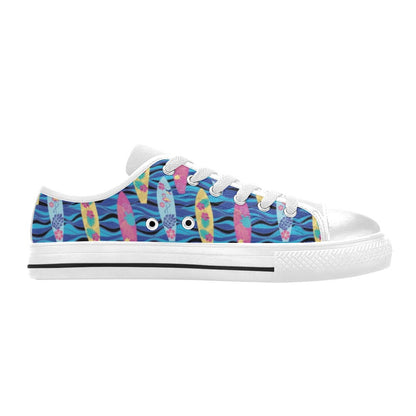 Surfboard Print Design LKS304 Women's White Low Top Shoes