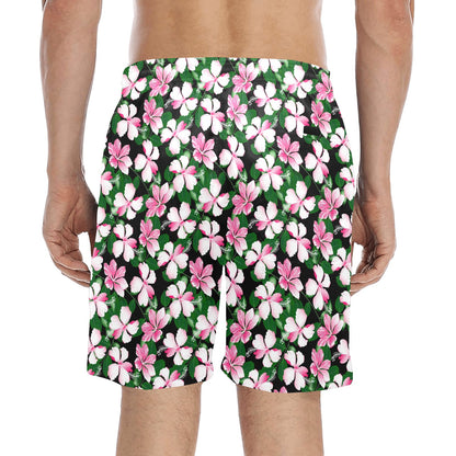 Hibiscus Pink Flower Hawaiian Print Men's Swim Trunks Beach Shorts
