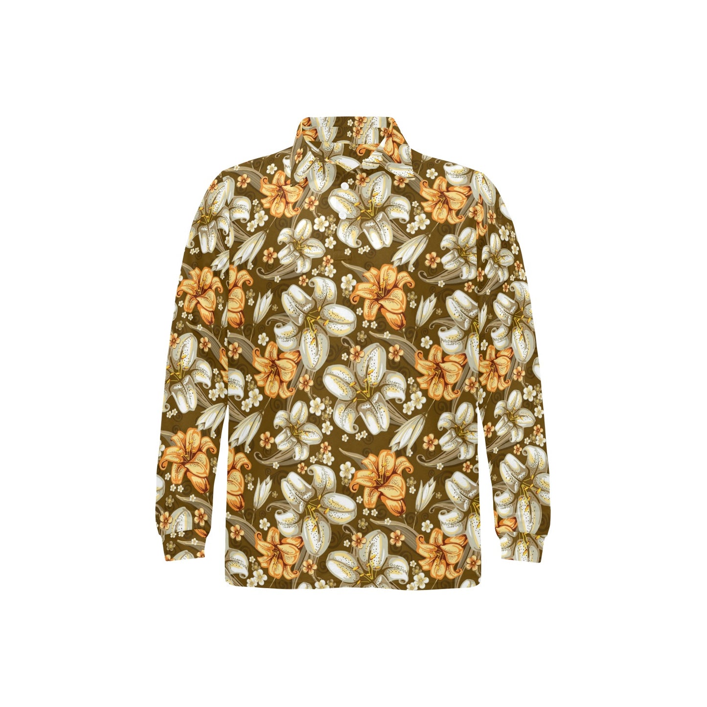 Lily Pattern Print Design 01 Long Sleeve Polo Shirt For Men's