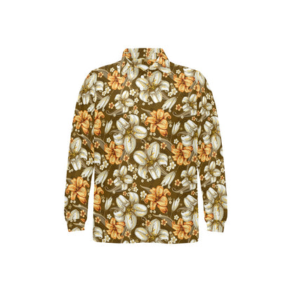 Lily Pattern Print Design 01 Long Sleeve Polo Shirt For Men's