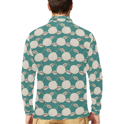 Hydrangea Pattern Print Design HD03 Long Sleeve Polo Shirt For Men's