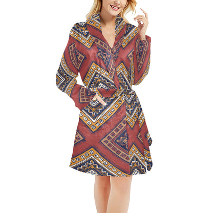 Native Pattern Print Design A06 Women's Fleece Robe