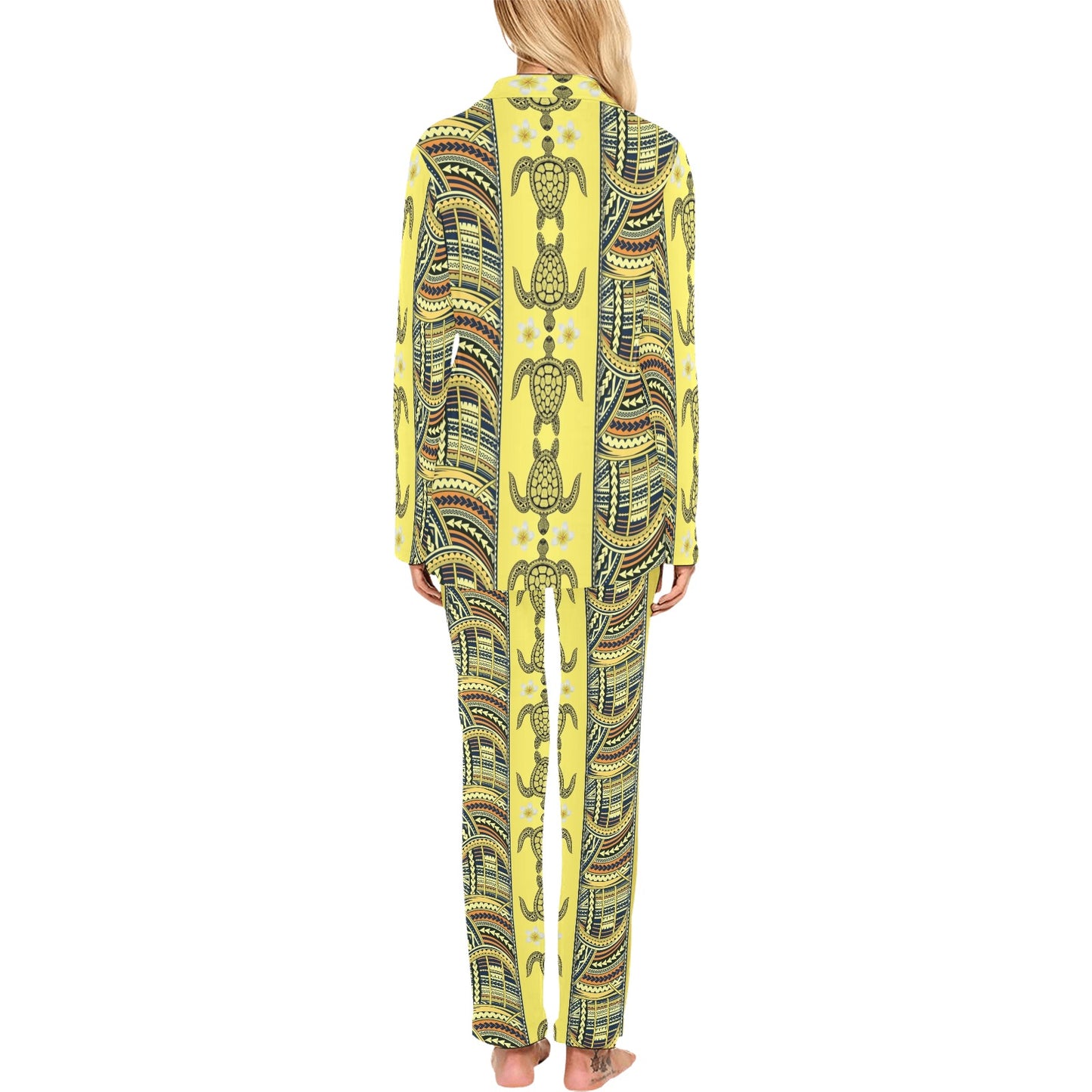Polynesian Turtle Hawaiian Design Print Women's Long Pajama Set
