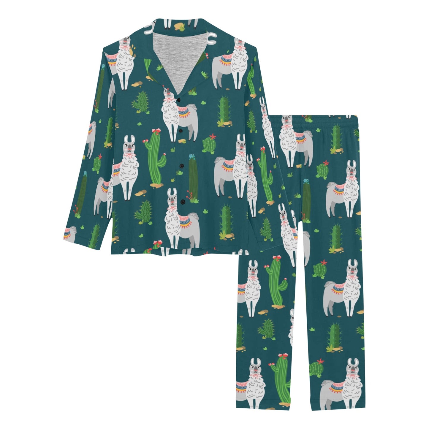 Llama Cactus Pattern Print Design 013 Women's Long Pajama Set