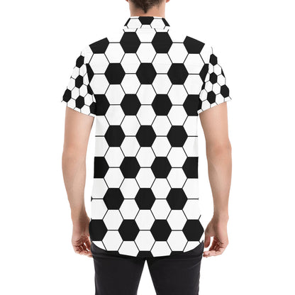 Soccer Ball Texture Print Design LKS303 Men Short Sleeve Button Up Shirt
