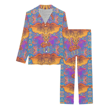 Gold Elephant Indian Women's Long Pajama Set