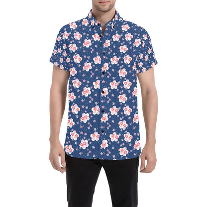 Sakura Print Design LKS306 Men Short Sleeve Button Up Shirt