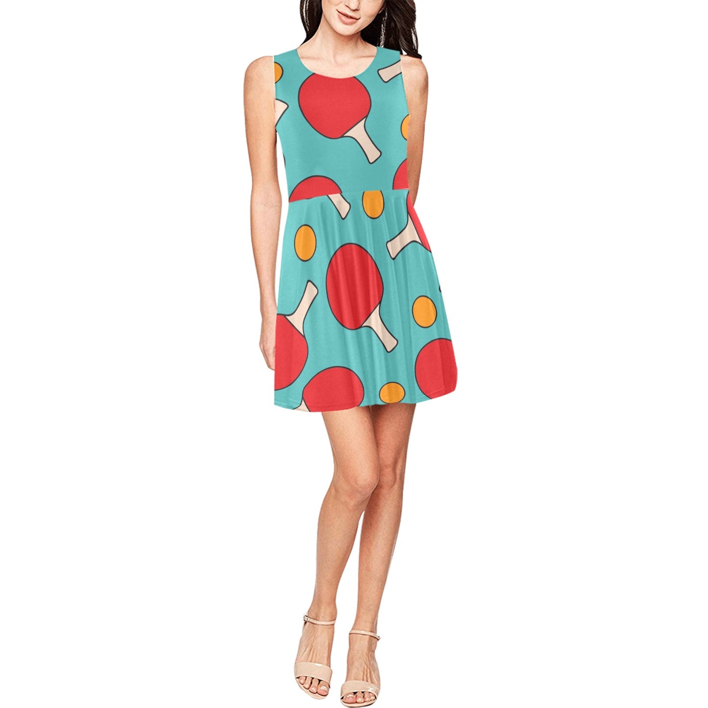 Ping Pong Pattern Print Design A01 Sleeveless Dress