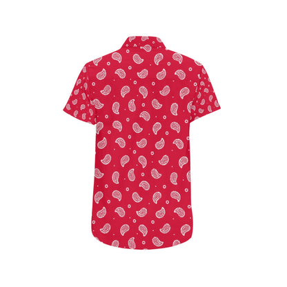 Bandana Red Paisley Print Design LKS305 Men Short Sleeve Button Up Shirt