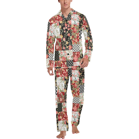 Patchwork Flower Pattern Print Design 03 Men's Long Pajama Set