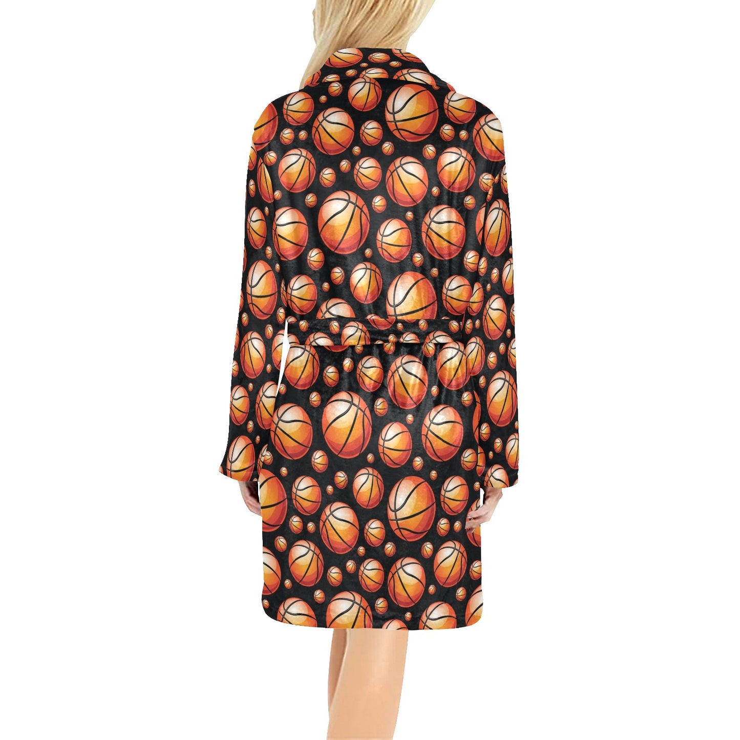 Basketball Black Background Pattern Women's Fleece Robe
