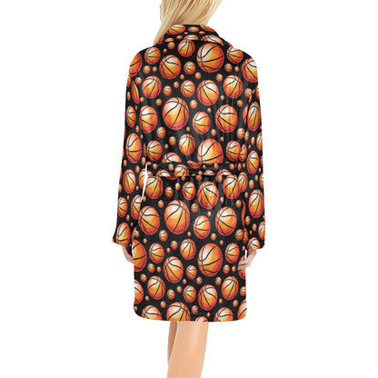 Basketball Black Background Pattern Women's Fleece Robe